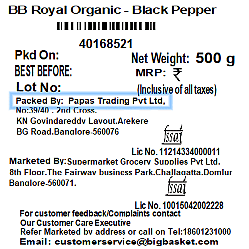 bb Royal Organic Black Pepper/Kari Menasui, 500 g  