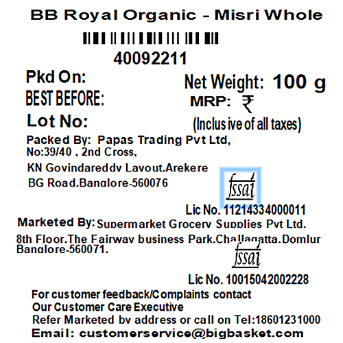 bb Royal Organic Misri - Whole, Sugar/Sakkare Candy, 200 g  