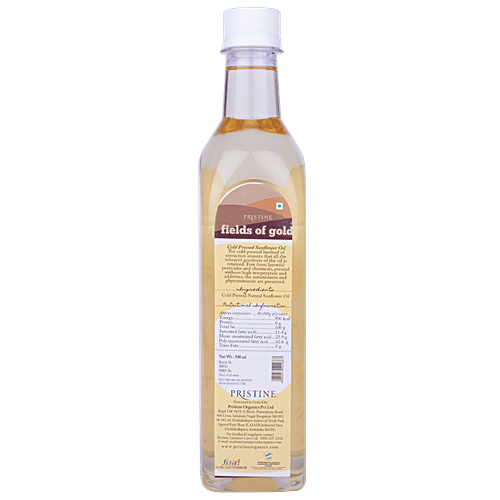 PRISTINE Fields Of Gold Organic Cold Pressed Sunflower Oil, 500 ml PET Bottle Antioxidants & Phytonutrients Preserved