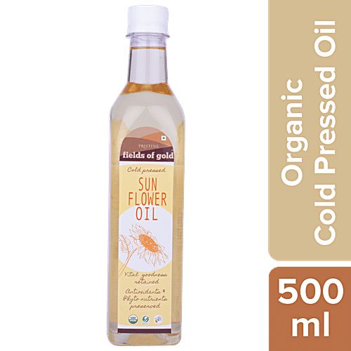 PRISTINE Fields Of Gold Organic Cold Pressed Sunflower Oil, 500 ml PET Bottle Antioxidants & Phytonutrients Preserved