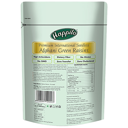 Happilo Premium International Seedless Afghani Green Raisins, 200 g Pouch