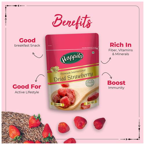Happilo Premium International Dried Strawberry, 200 g Pouch Zero Cholesterol, Gluten Free