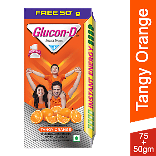 Glucon-D Instant Energy Glucose Powder - Tangy Orange, 75 g (Get 50 g Free)