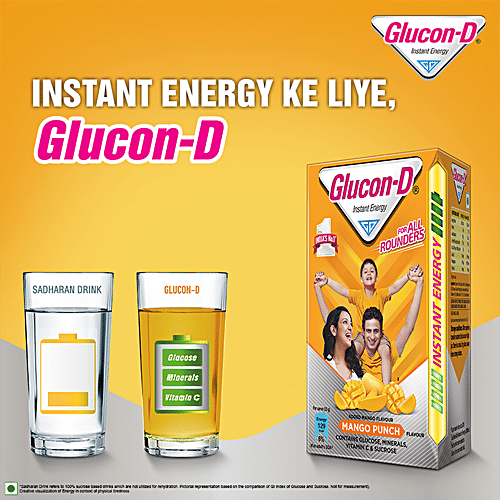 Glucon-D Instant Energy Nutrition Drink - Mango Blast, Refill, 75 g (Get 50 g Free) Contains Glucose, Calcium, Vitamin C & Sucrose