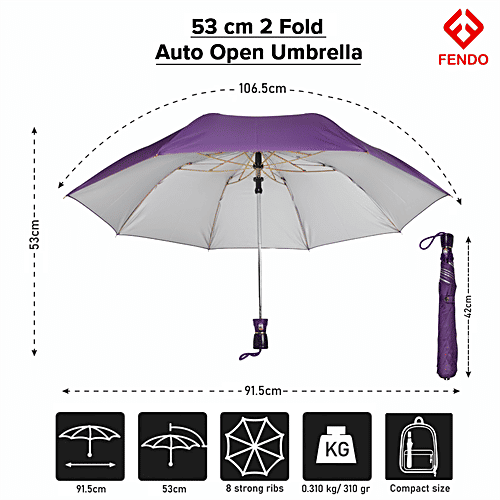 Fendo 2 Fold Umbrella - Auto Open, 53 cm, Mid-Violet/Purple, 1 pc Windproof