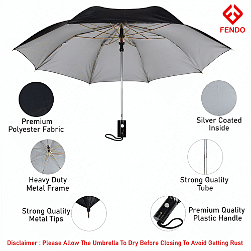 Fendo 2 Fold Umbrella - Auto Open, 53 cm, Black, 1 pc Windproof