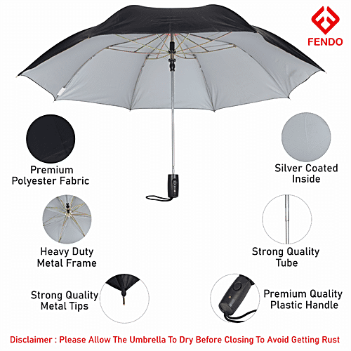 Fendo 2 Fold Umbrella - Auto Open, 62 cm , Black, 1 pc Windproof