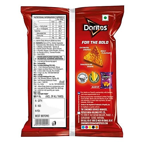 Doritos Tortilla Chips - Nacho Cheese Flavour, 75 g Pouch 