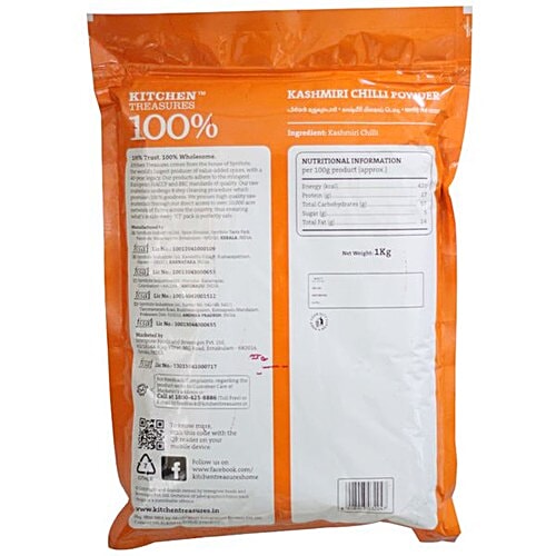 Kitchen Treasures Kashmiri Chilli Powder/Mulagu Podi, 1 kg Pillow Pouch 