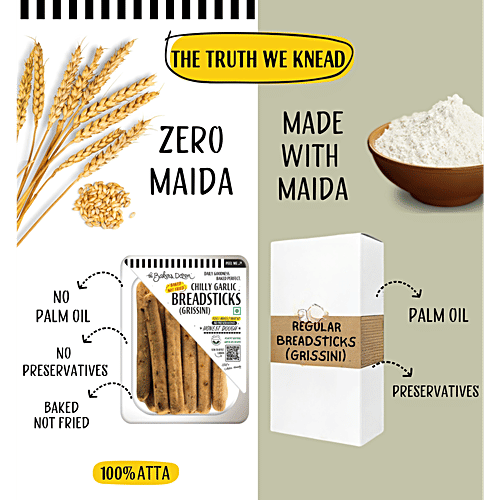 The Baker's Dozen Chilly Garlic Breadsticks, 100 g Whole Wheat, No Preservatives, Zero Maida