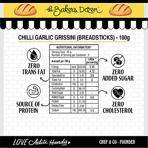The Baker's Dozen Chilly Garlic Breadsticks, 100 g Whole Wheat, No Preservatives, Zero Maida