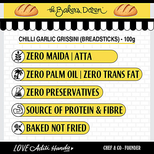 The Baker's Dozen Chilly Garlic Breadsticks, 100 g Whole Wheat, No Preservatives, Zero Maida