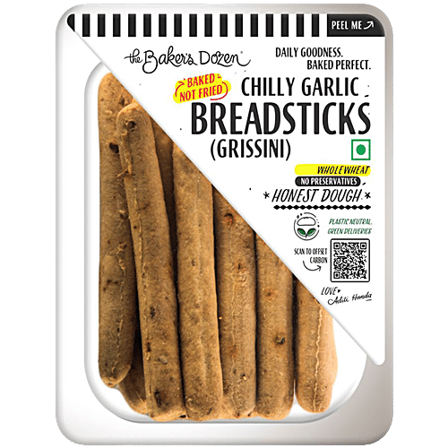 The Baker's Dozen Chilly Garlic Breadsticks, 100 g Whole Wheat, No Preservatives, Zero Maida