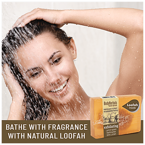 BodyHerbals Ancient Ayurveda Lemongrass Handmade Bathing Bar, 100 g (With Free Bath Puff) 