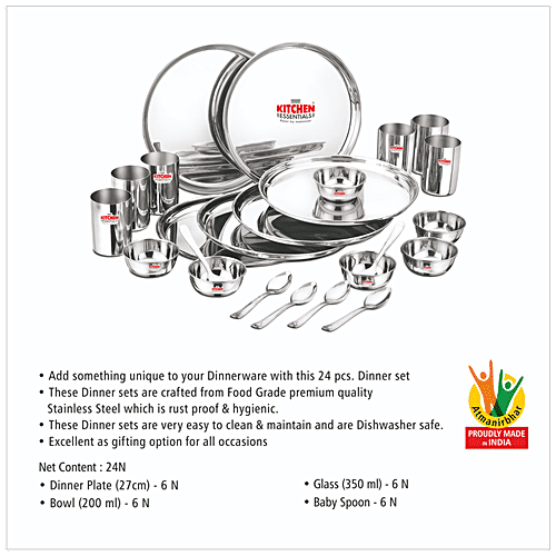 Buy Kitchen Essentials Stainless Steel Dinner Set Mirror Finish