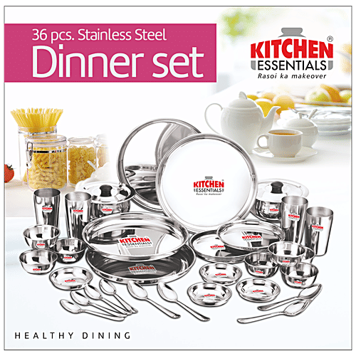 Buy Kitchen Essentials Stainless Steel Dinner Set Mirror Finish