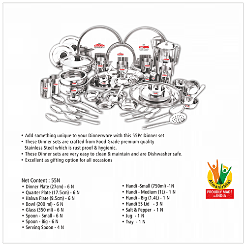 Buy Kitchen Essentials Stainless Steel Dinner Set Mirror Finish