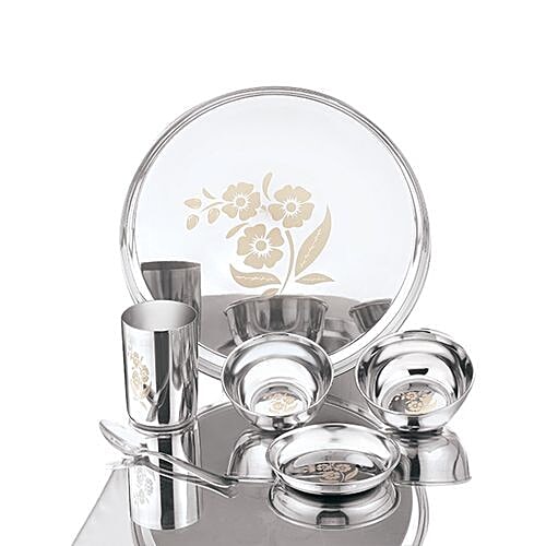 Buy Kitchen Essentials Stainless Steel Dinner Set Laser Etched Floral