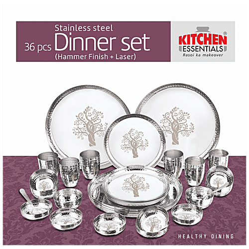 Buy Kitchen Essentials Stainless Steel Dinner Set Apple Shape, Laser + Hammered Online at Best
