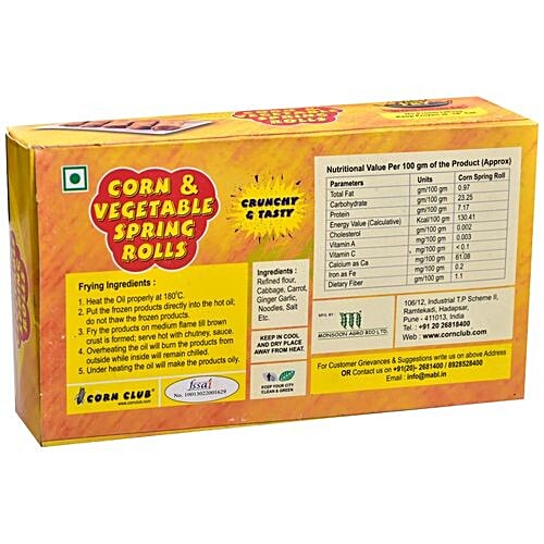 Corn Club Frozen Corn & Vegetable Spring Rolls, 240 g Carton No Preservatives