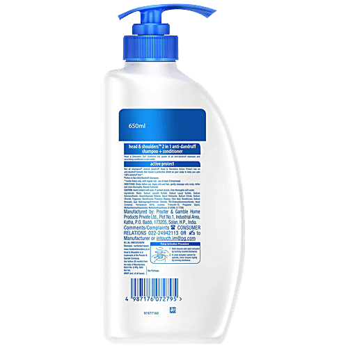 Head & Shoulders Active Protect 2 in 1 Anti-Dandruff Shampoo + Conditioner, Upto 100% Dandruff Free, 650 ml  