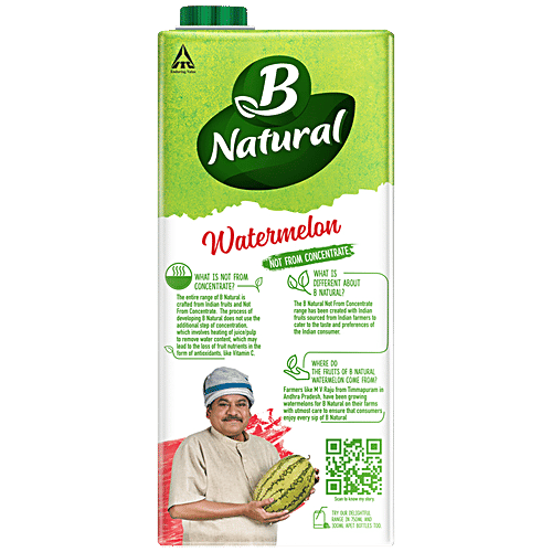 B Natural Watermelon Fruit Juice, 1 L Tetra Pak Zero Fat