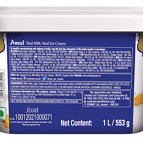 Amul King Alphonso Gold Ice Cream, 1 L Tub 