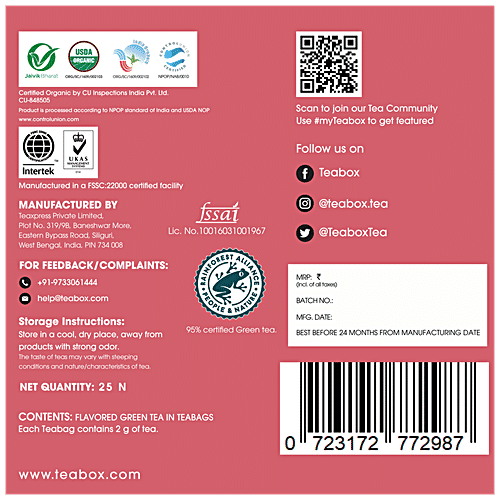 Buy Teabox Rose Green Tea Bags Whole Leaf & Natural Flower Petals