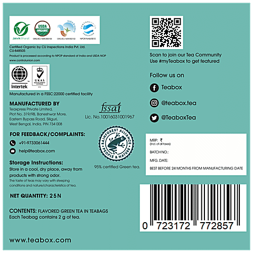 Teabox Detox Kahwa Green Tea - Natural Body Cleanse & Cold Relief, Antioxidants Rich, 54 g (25+2 Free Pyramid Bags x 2 g each) 