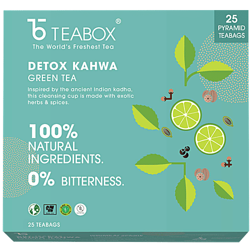 Teabox Detox Kahwa Green Tea - Natural Body Cleanse & Cold Relief, Antioxidants Rich, 54 g (25+2 Free Pyramid Bags x 2 g each) 