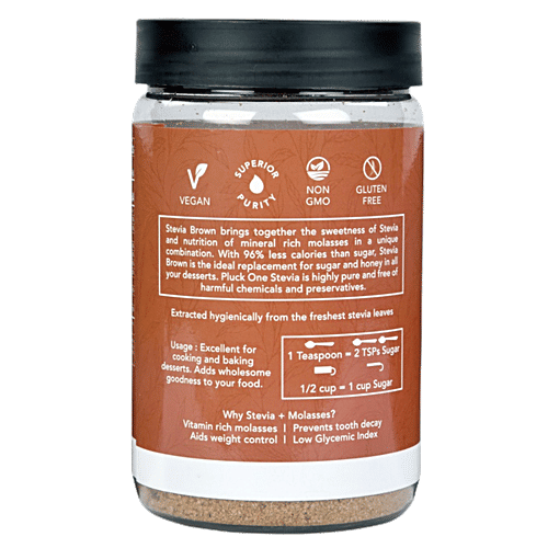 Pluck One Stevia Brown - 100% Natural Sugar Substitute, 200 g Bottle Natural, Made From Plants