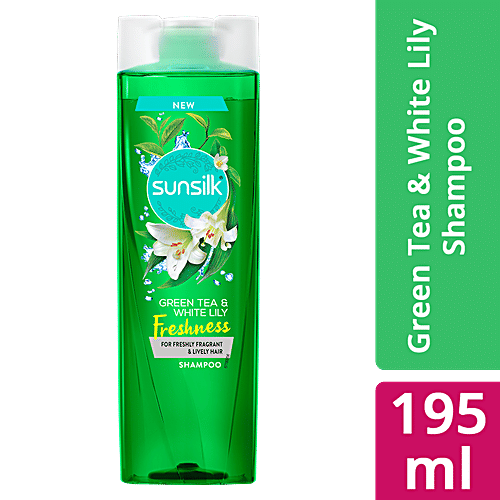 Sunsilk Freshness Hair Shampoo - Green Tea & White Lily, For Freshly Fragrant & Lively Hair, 195 ml  