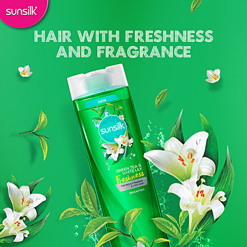 Sunsilk Freshness Hair Shampoo - Green Tea & White Lily, For Freshly Fragrant & Lively Hair, 370 ml
