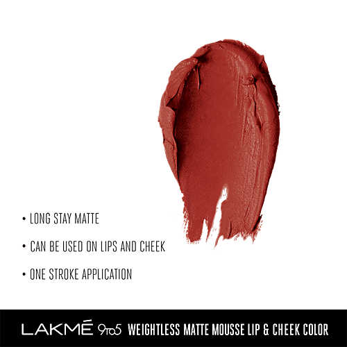 Lakme 9 To 5 Weightless Matte Mousse Lip & Cheek Colour, 9 g Brick Bloom 