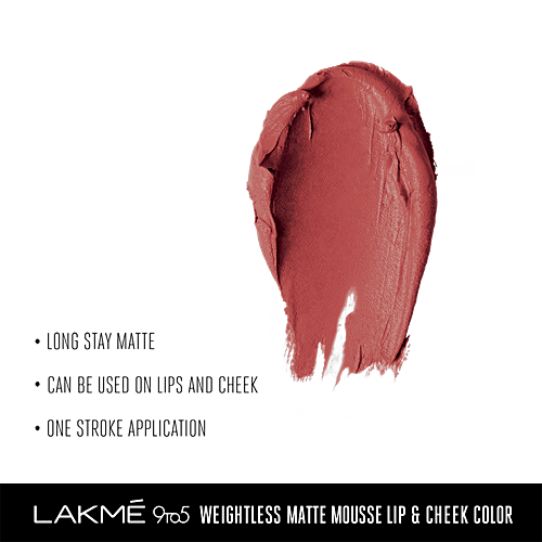 Lakme 9 To 5 Weightless Matte Mousse Lip & Cheek Colour, 9 g Nude Cushion 