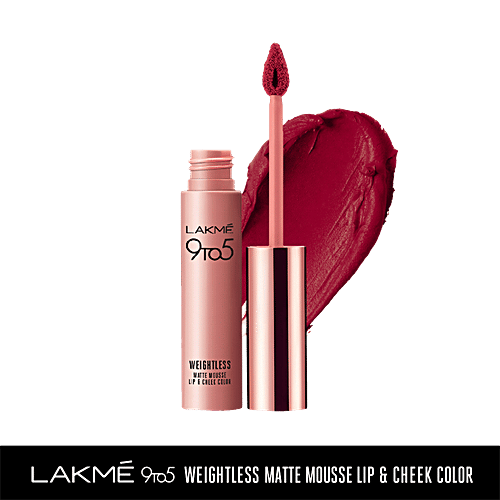 Lakme 9 To 5 Weightless Matte Mousse Lip & Cheek Colour, 9 g Rosy Plum 
