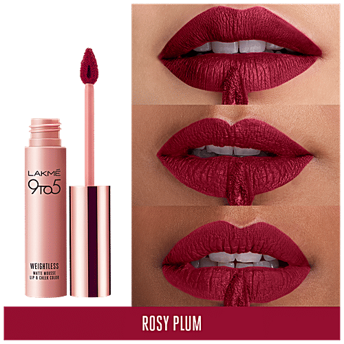 Lakme 9 To 5 Weightless Matte Mousse Lip & Cheek Colour, 9 g Rosy Plum 