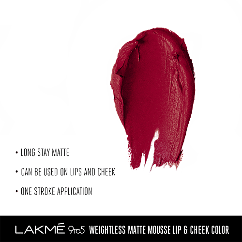 Lakme 9 To 5 Weightless Matte Mousse Lip & Cheek Colour, 9 g Rosy Plum 