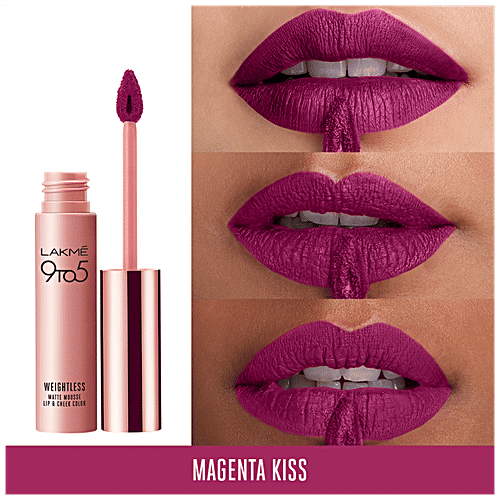 Lakme 9 To 5 Weightless Matte Mousse Lip & Cheek Colour, 9 g Magenta Kiss 