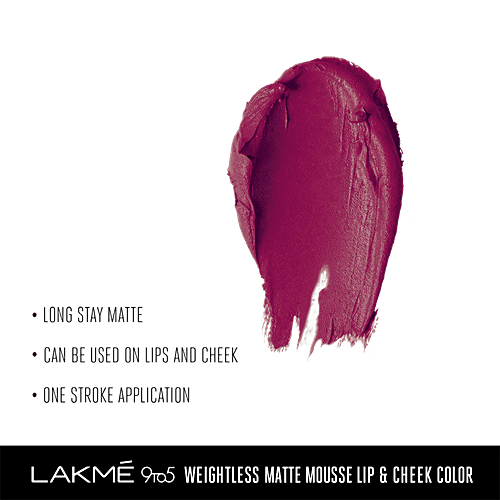 Lakme 9 To 5 Weightless Matte Mousse Lip & Cheek Colour, 9 g Magenta Kiss 