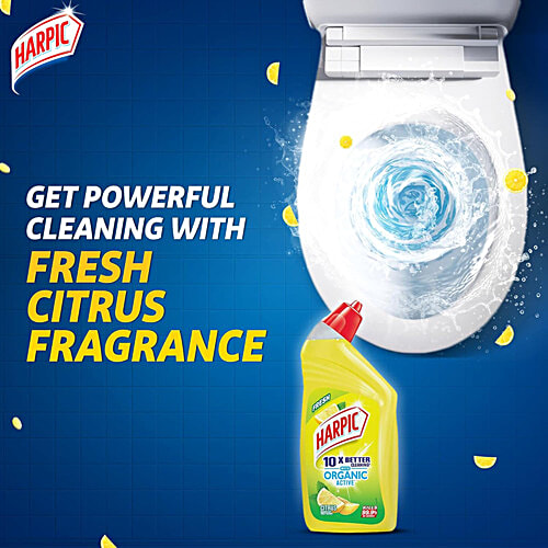 Harpic Organic Active Disinfectant Toilet Cleaner Liquid, Citrus, 500 ml  Kills 99.9% of Germs