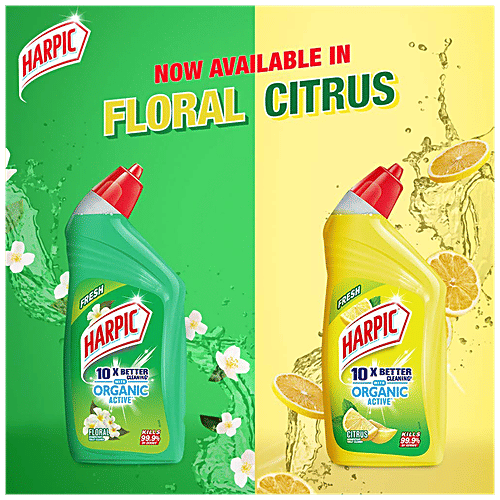 Harpic Organic Active Disinfectant Toilet Cleaner Liquid, Floral, 500 ml  Kills 99.9% of Germs