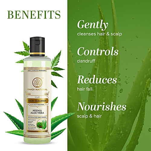 Khadi Natural Neem & Aloe Vera Hair Cleanser - Hydrates Dry Ends, 210 ml  