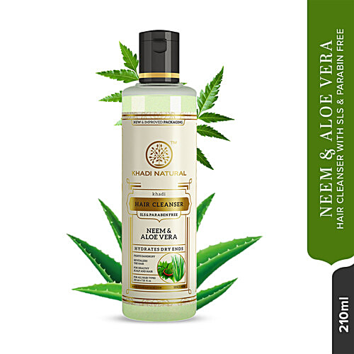 Khadi Natural Neem & Aloe Vera Hair Cleanser - Hydrates Dry Ends, 210 ml  