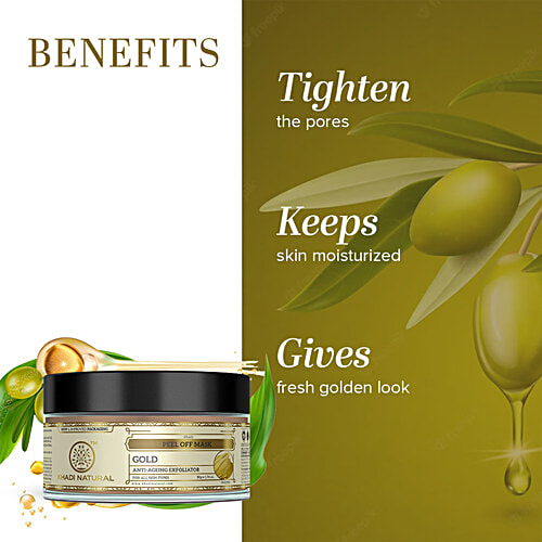 Khadi Natural Gold Peel Off Mask - Anti-Ageing Exfoliator, 50 g  