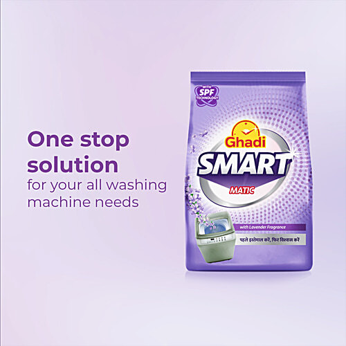 Ghadi Smart Matic Top/Front Load Lavender Fragrance Detergent Powder, 1 kg  With SPF Technology, Quick Disslove Action