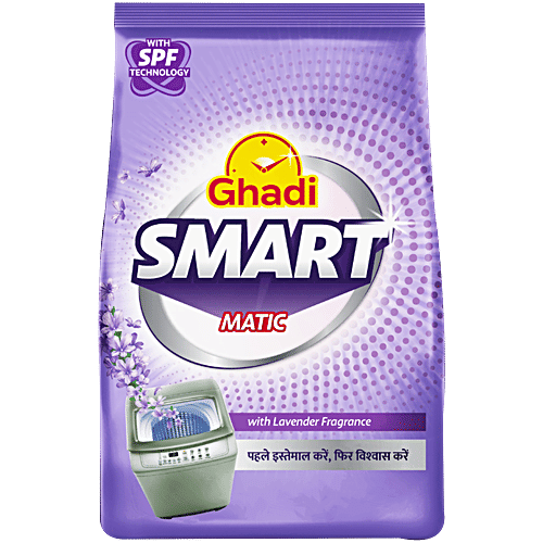 Ghadi Smart Matic Top/Front Load Lavender Fragrance Detergent Powder, 1 kg  With SPF Technology, Quick Disslove Action