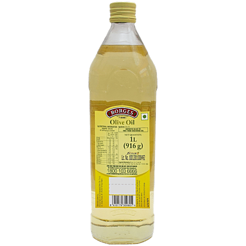 Borges Olive Oil For Indian Cooking - Frying & Baking, 1 L Glass Bottle Free from Argemone Oil