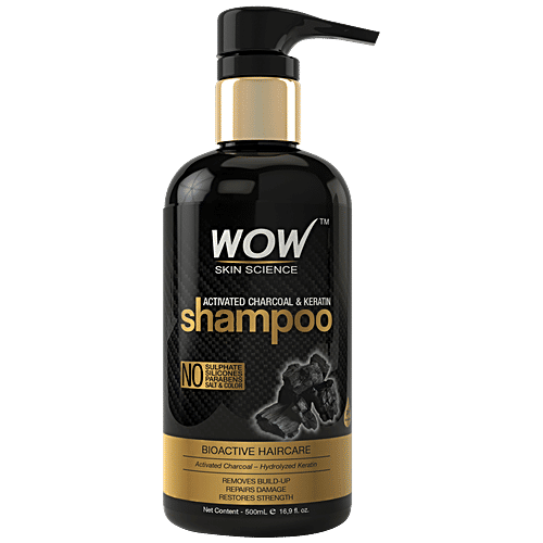 Wow Skin Science Hair Shampoo - Activated Charcoal & Keratin, 500 ml Bottle pH Balanced, No Sulphate