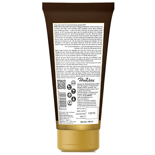 Wow Skin Science Hair Loss Control Therapy Hair Conditioner - DHT Blockers + Bhringraj, Moisturize Scalp & Hair, 150 ml Tube No Parabens
